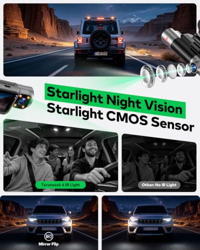 4K+4K+1080P 3 Channel Dash Cam, Free 128GB Card, AProX HD Night - Product Imagery