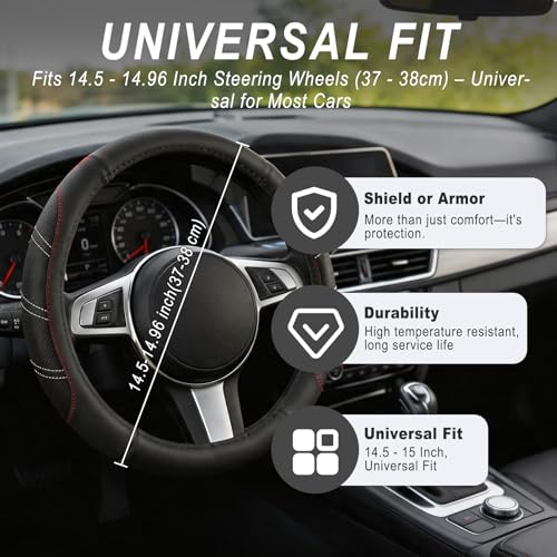 6 PCS Car Accessories Set, 14.5"-15" Leather Steering Wheel - Product Imagery