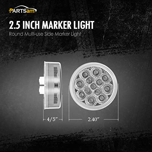 Partsam 2 Pcs 2.5" Round Amber 13 LED Side Marker Clearance or - Product Imagery