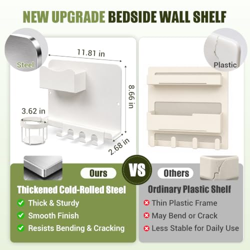 Floating Bedside Wall Shelf, Metal Bedside Wall Organizer with - Product Imagery