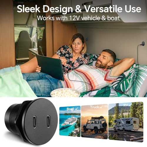 50W 12V USB Outlet Dual 25W USB-C Charger PD 3.0 Aluminum Fast - Product Imagery