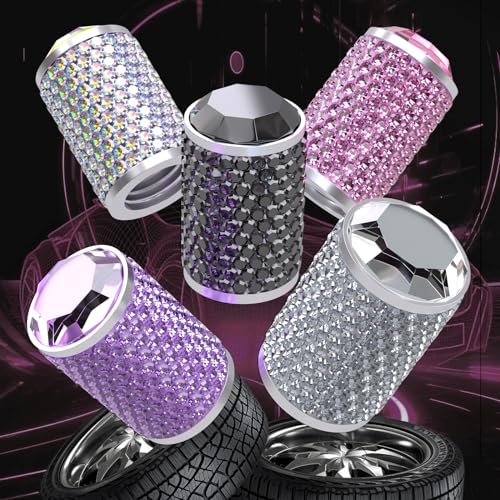 BFXM 4Pcs Car Tire Valve Stem Caps Pink Bling Car Accessories - Product Imagery