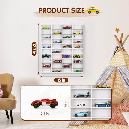 Krafetto 40-Slot Toy Car Display Shelf for 1/64 Cars, Wall Mount - Product Imagery