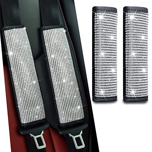 JDDRY 2PC Bling Seat Belt Covers for Womens,Silver - Product Imagery