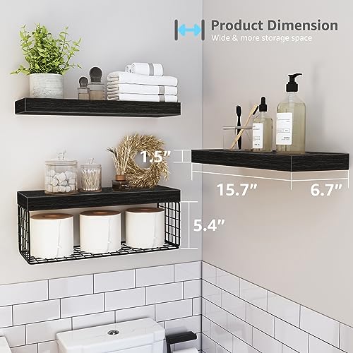 QEEIG Bathroom Shelves Over Toilet Wall Mounted (Black, Set of - Product Imagery