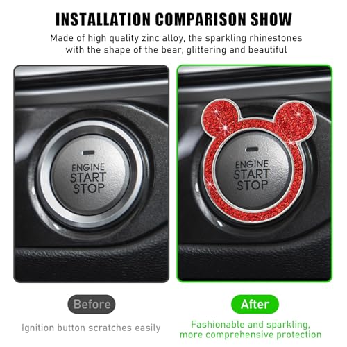 Augeny Bling Car Engine Start Button Cover, Rhinestone Key - Product Imagery
