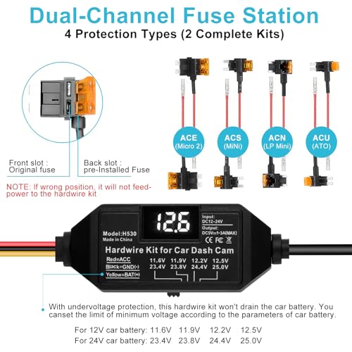 Dash Cam Hardwire Kit USB C, 12V-24V to 5V/3A Adapter Power - Product Imagery