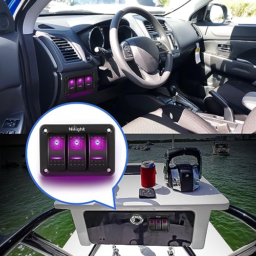 Nilight 3 Gang Aluminum Rocker Switch Panel Pre-Wired - Product Imagery