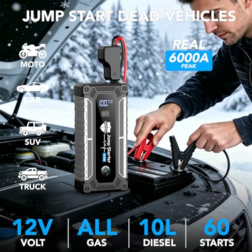6000A Jump Starter, Portable Jump Starters 12V Car Battery - Product Imagery