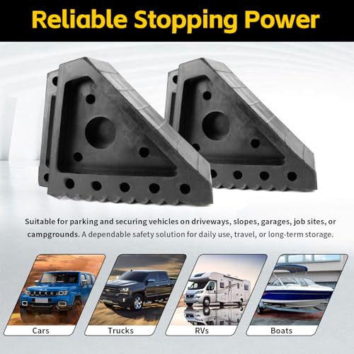 MaxxHaul Solid Rubber Wheel Chock 2-Pack | 8" x 4" x 6" - Product Imagery