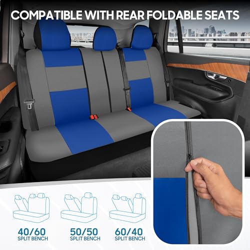 BDK PolyPro Car Seat Covers Full Set in Blue & Gray – Front and - Product Imagery