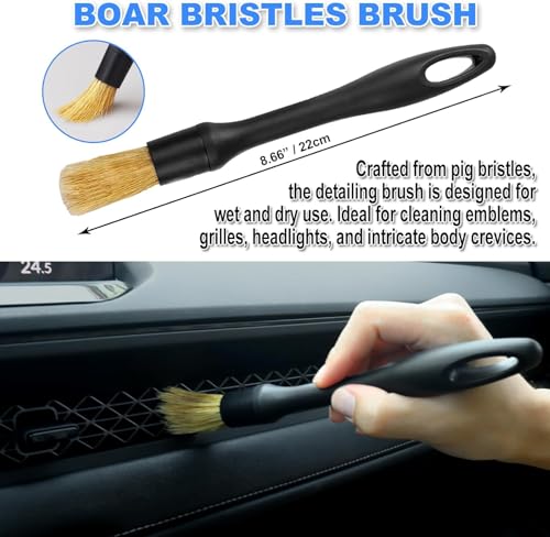 7PCS Car Detailing Brush Set, Ultra Soft Boars Hair Car Interior - Product Imagery