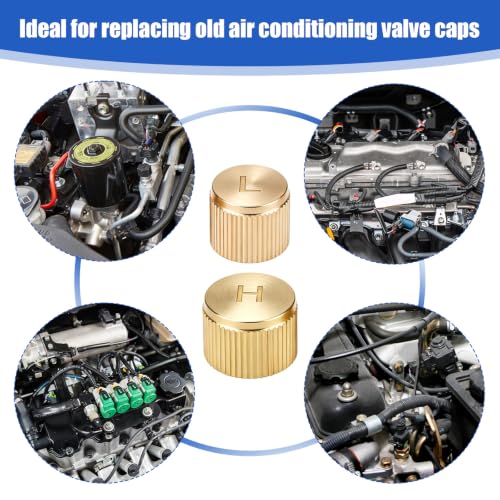 2pcs Car AC Valve Caps for R134a System, Brass Durable High/Low - Product Imagery