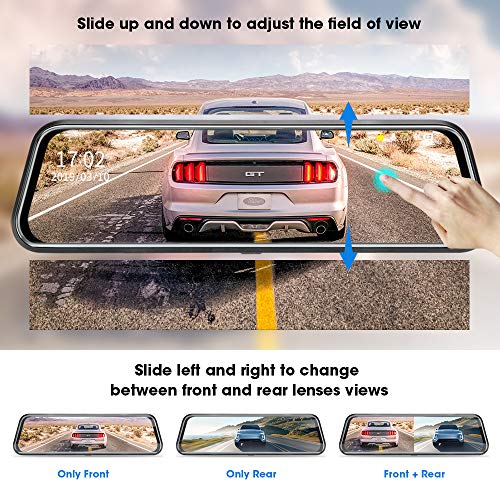 10’’ Mirror Dash Cam Front and Rear View Mirror Camera Night - Product Imagery