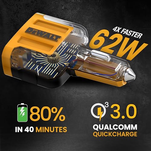 DEWALT Heavy Duty 4 Port USB C Car Charger Multiport, Fast 60W - Product Imagery