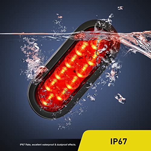 Nilight 6" Oval LED Trailer Tail Lights,Red, 2 Pack, Grommets - Product Imagery