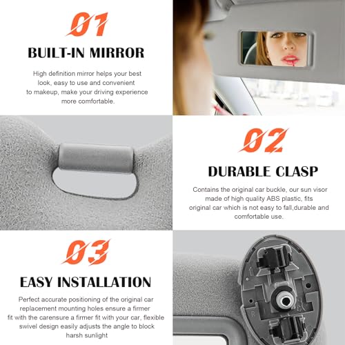 Gray Driver Left Side Sun Visor Replacement Compatible with 2007 - Product Imagery