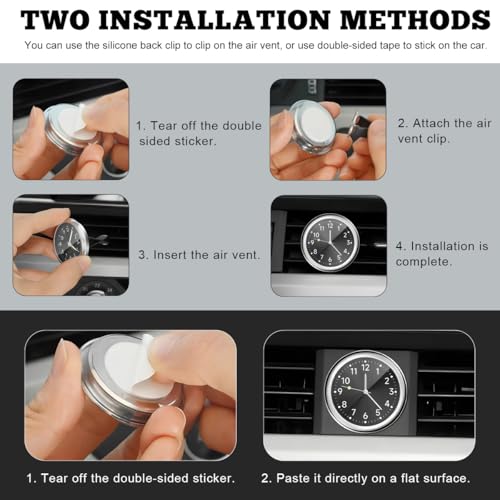 povtii 2 PCS Mini Car Clock, Round Shape Luminous Vehicle - Product Imagery