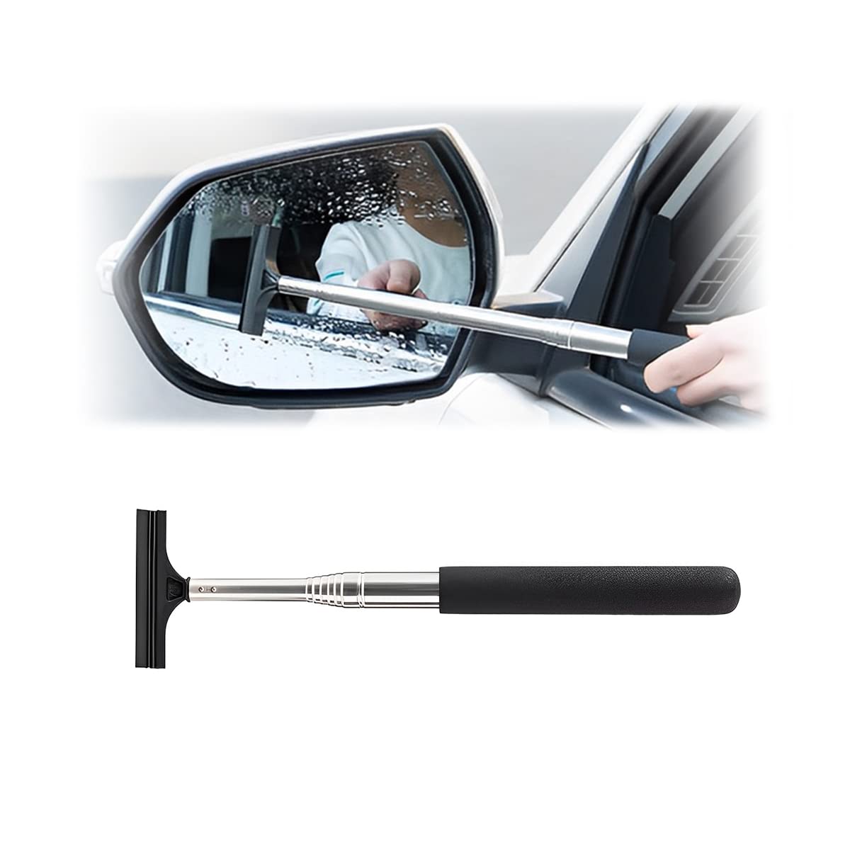 8sanlione 38.6 Inch Telescopic Side Mirror Glass Squeegee, Black - Product Imagery