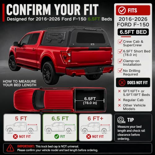 Truck Bed Cap Topper for Ford F-150 2016-2026 6.5FT Bed - Product Imagery