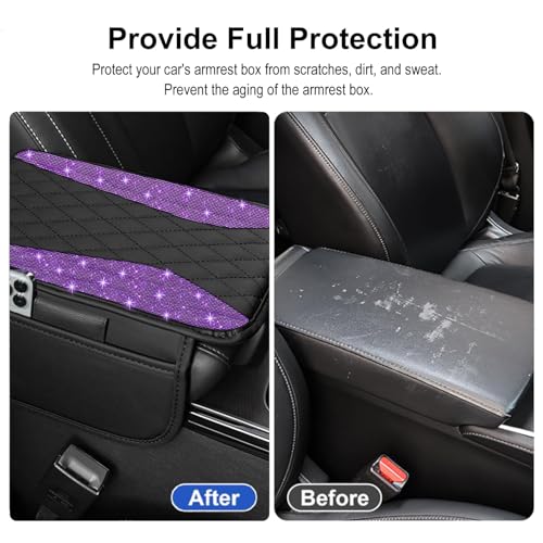 NBTEPEM Bling Purple Car Center Console Cover, Leather Middle - Product Imagery