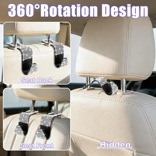 BFXM 6 Pack Car Seat Headrest Hooks,Car Accessories Bling White - Product Imagery