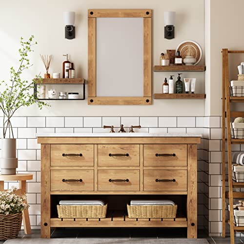 QEEIG Bathroom Shelves Over Toilet Wall Mounted (Brown, Set of - Product Imagery