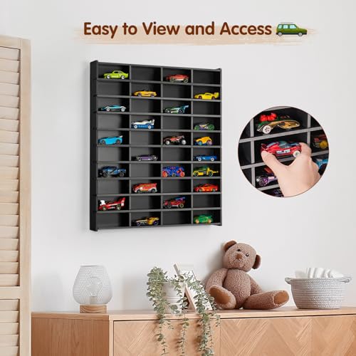 Krafetto 40-Slot Toy Car Display Shelf for 1/64 Cars, Wall - Product Imagery