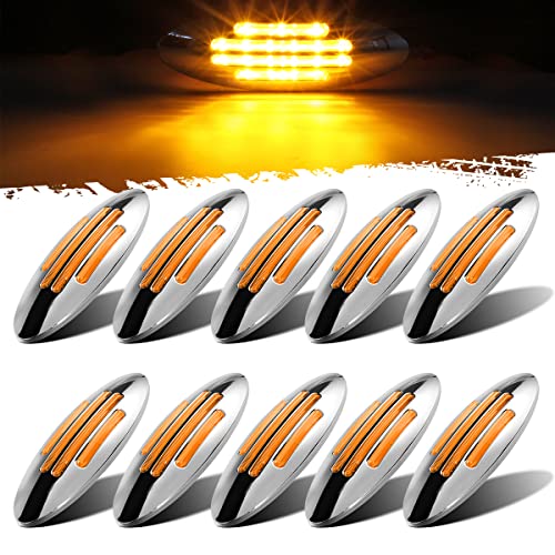 Partsam 10Pcs 6-3/5 Inch Flatline Oval Amber 18LED Side Marker - Product Imagery
