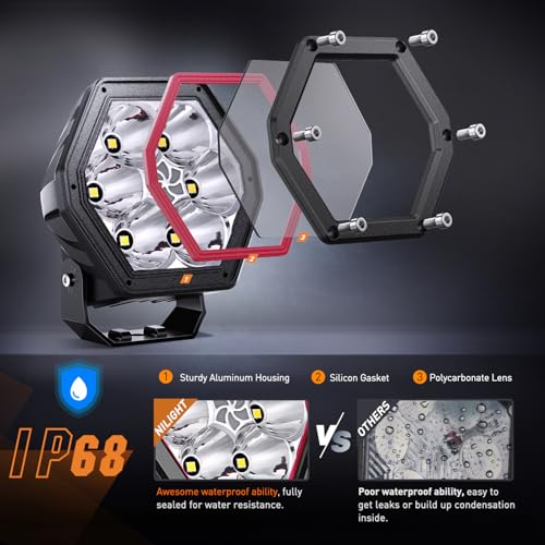 Nilight 4" Hexagon LED Pod Light with Amber DRL 30W 2600LM - Product Imagery