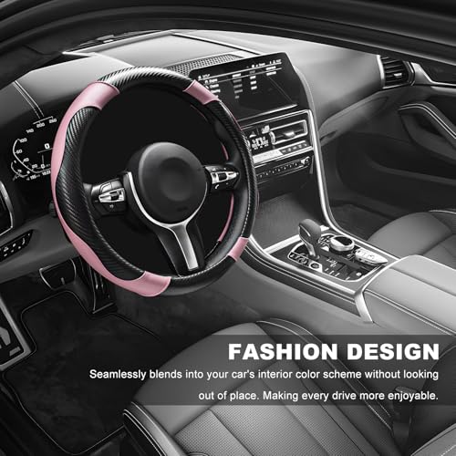 Car Steering Wheel Cover, 15 Inch Breathable Leather Elastic - Product Imagery