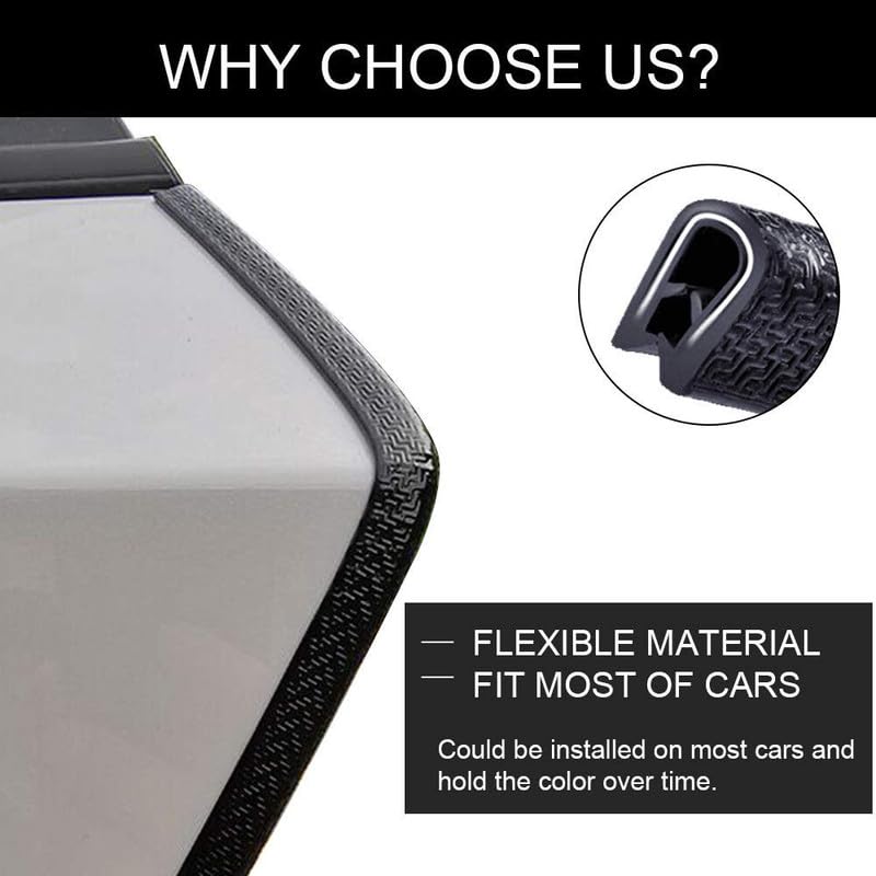 Winunite 32.8ft (10m) No Glue Car Door Edge Guards Black - Product Imagery