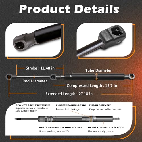27.18 in 2 PCS Hood Lift Support Struts Gas Spring Shocks Rod - Product Imagery