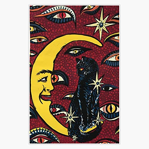 Cat And Moon Waterproof Vinyl Window Bumper Sticker Decal 5" - Product Imagery