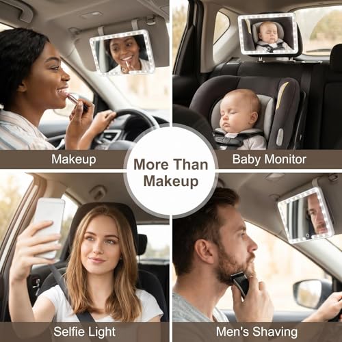 Car Sun Visor Vanity Mirror, 3 Light Modes & 60 LEDs, - Product Imagery