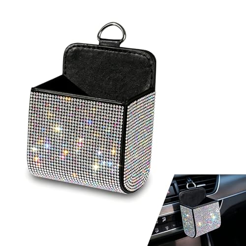 Car Air Vent Storage Organizer, Bling Rhinestone Leather Pouch - Product Imagery