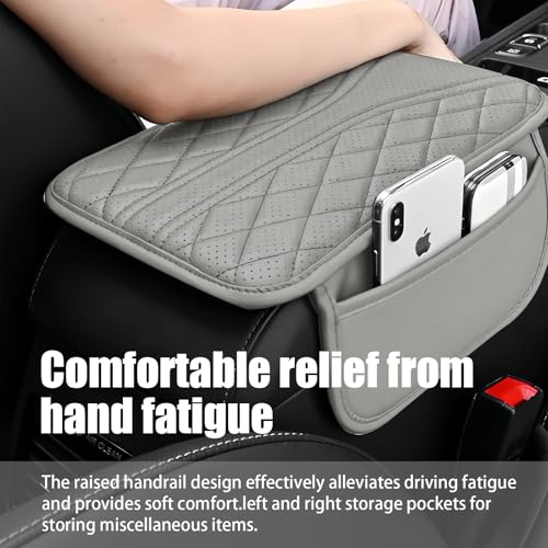 Car Center Console Cover with 2 Storage Bags, Leather Armrest - Product Imagery
