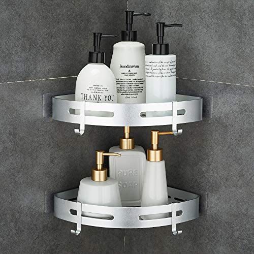 Corner Caddy Bathroom Shower Shelf Wall Mounted No Drilling 2 - Product Imagery