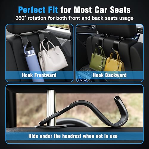 4-Pack Car Headrest Hooks Holds 55lbs Seat Storage Organizer for - Product Imagery
