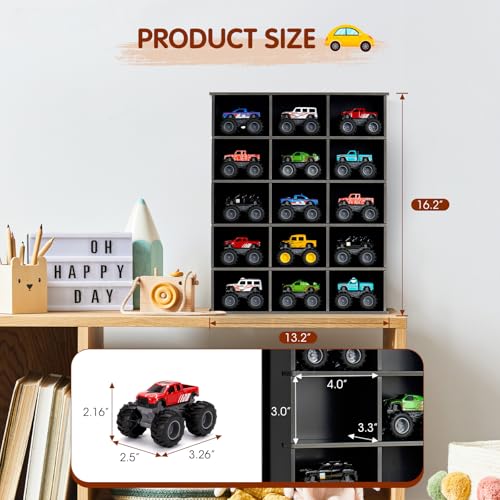 Krafetto 15-Slot Monster Truck Display Shelf, Wall Mount, Black - Product Imagery