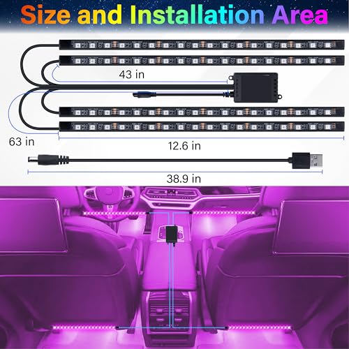 BFXM Car Interior Lights 72 LED Lights Strip with USB Adapter - Product Imagery