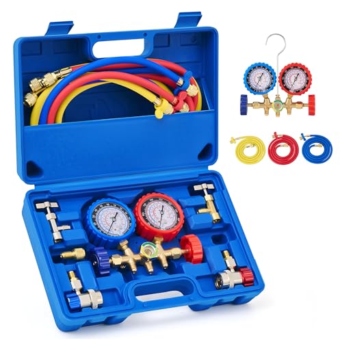 OMT AC Gauge Set for R134a, R12, R22, and R502, 5 ft Hoses - Product Imagery