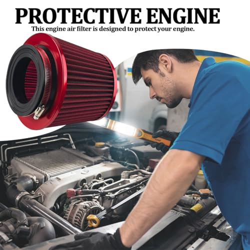 3/3.5/4 Inch Clamp-On Cone Air Intake Filter Kit, Red - Product Imagery