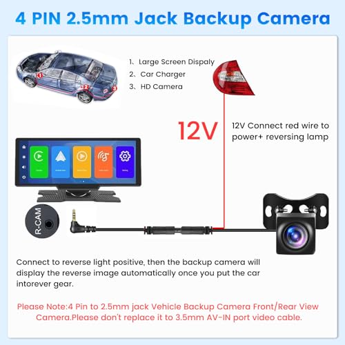 Inefala [for Portable Car Radio] 4 Pin Upgrade AHD 1080P Backup - Product Imagery