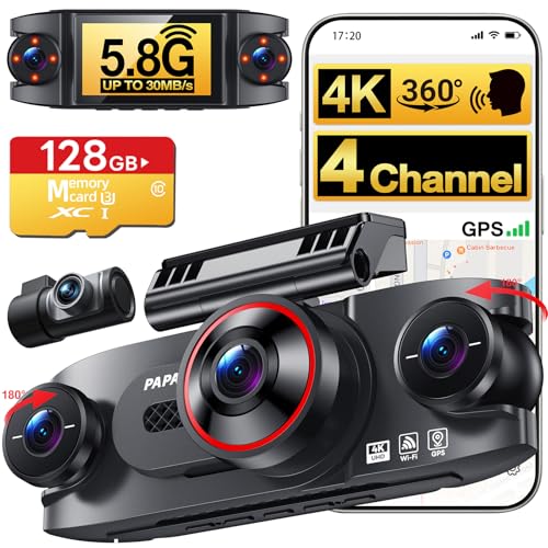 4 Channel 360° Dash Cam, 4K Front + 1080P Rear/Left/Right, 5GHz - Product Imagery