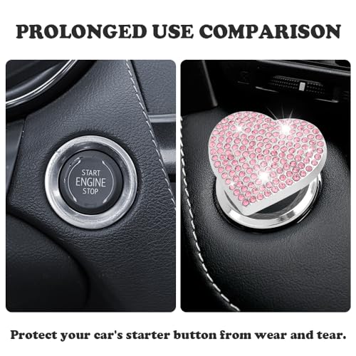 Bling Push Start Button Cover with Rhinestone,Heart Push to - Product Imagery
