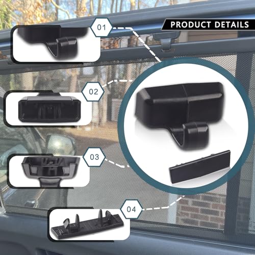 Rear Sun Shade Hook Clip with Cover Kit Black Compatible with - Product Imagery