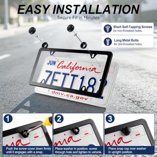 LivTee 4 Holes Stainless Steel License Plate Frames, 2 PCS Car - Product Imagery
