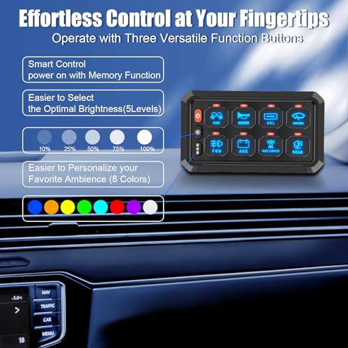 KISLED 8 Gang Switch Panel with RGB Button and Brightness Button - Product Imagery