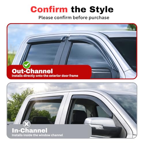 KPY Rain Guards Fit for 2017-2026 Honda Ridgeline, Out-Channel - Product Imagery